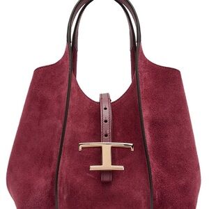 TOD’s T-plaque Timeless suede mini bag
 - Burgundy